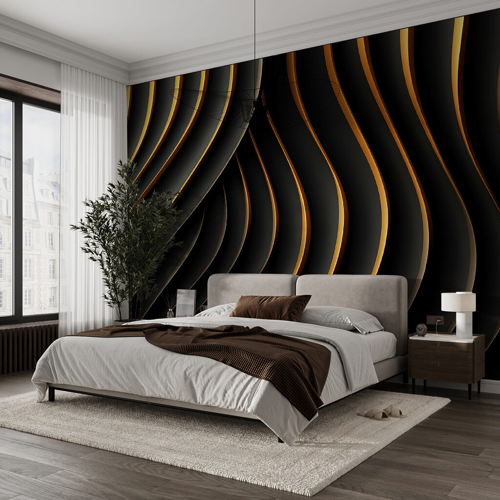Schwarz-orange Wellenlinien — Interieur 5
