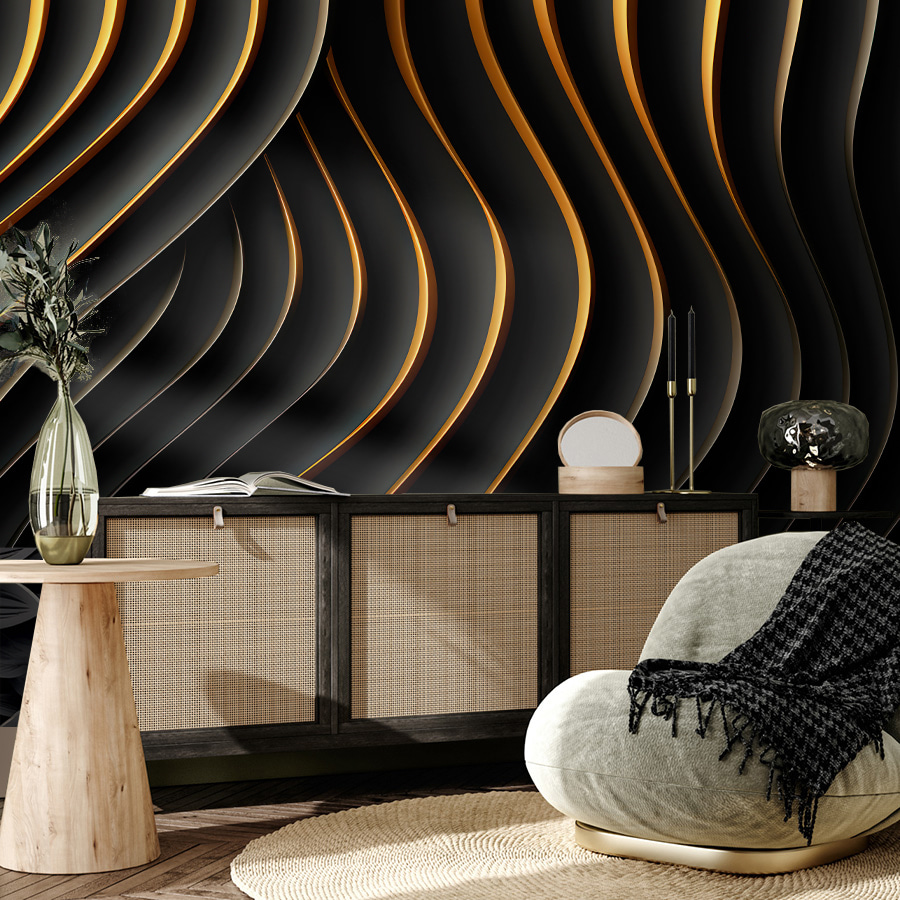 Schwarz-orange Wellenlinien — Interieur 2