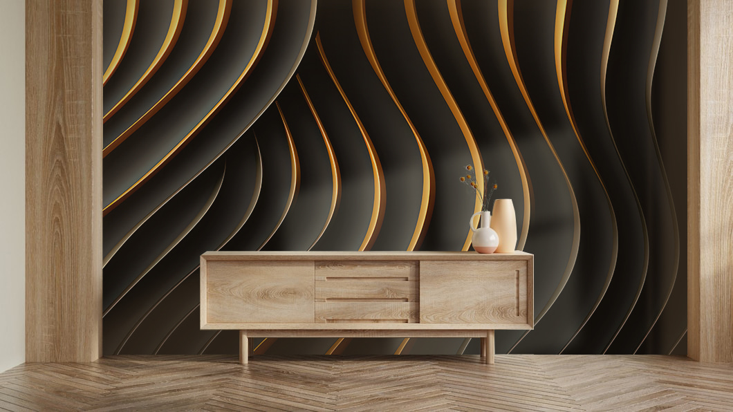 Schwarz-orange Wellenlinien — Interieur 3