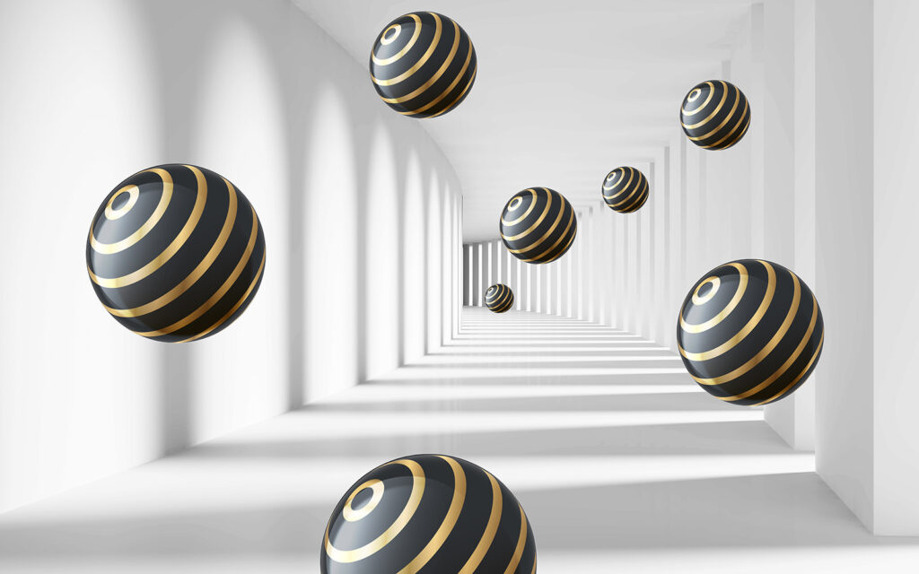 Kugeln mit goldenen Ringen — ganzes Design