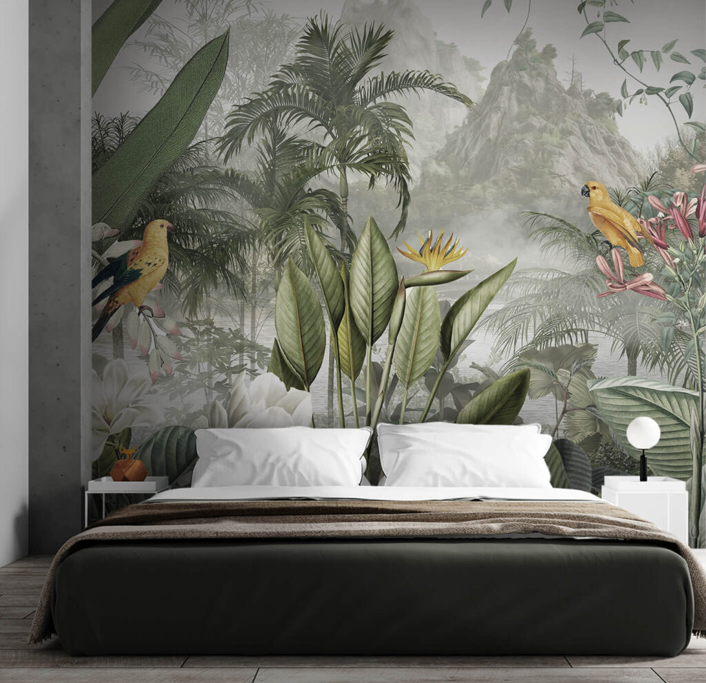 Lotus vor nebligem Dschungel in einem Interieur