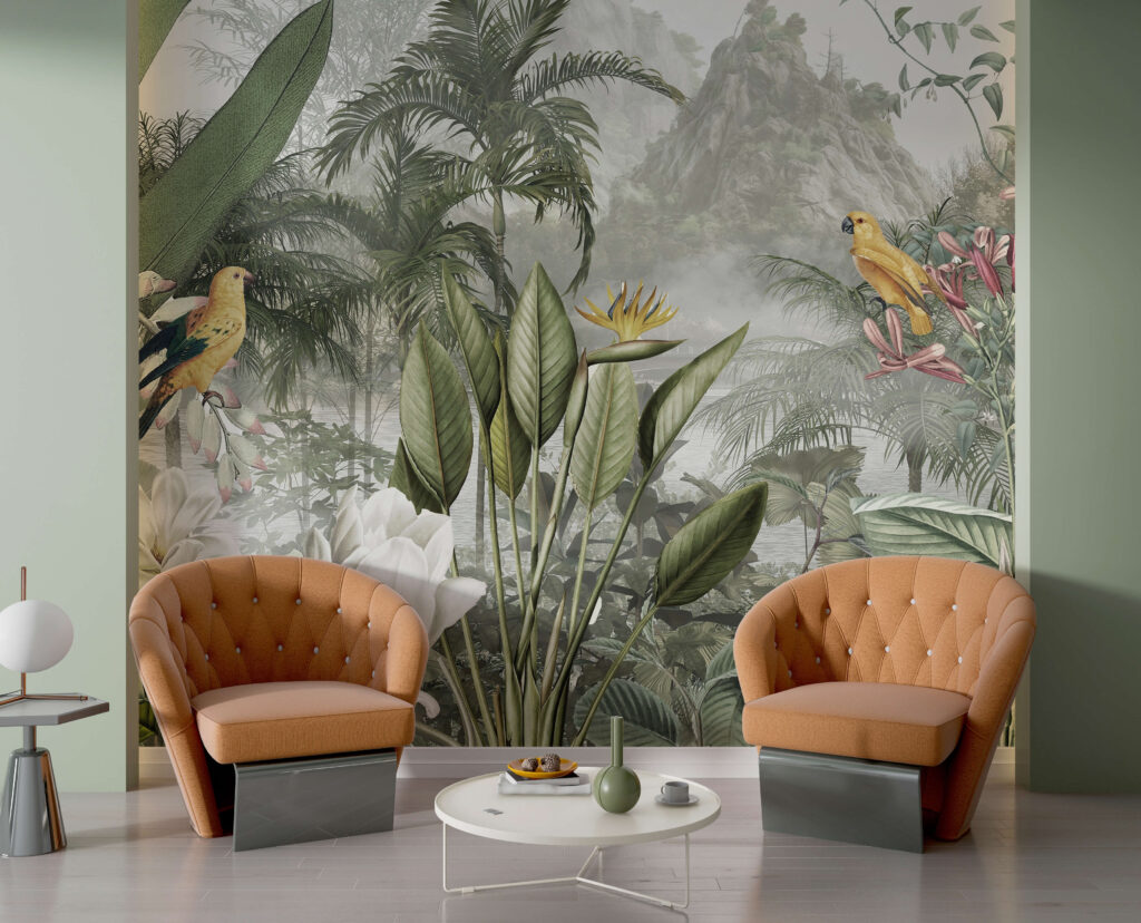 Lotus vor nebligem Dschungel in einem Interieur