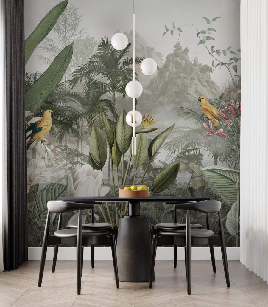 Lotus vor nebligem Dschungel in einem Interieur