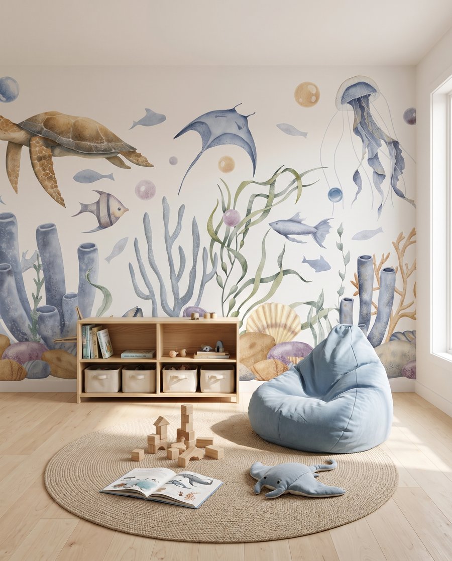 Riff in zartem Aquarell in einem Interieur