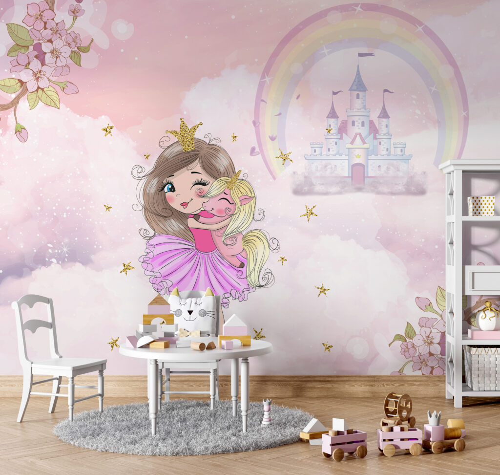 Prinzessin am Regenbogenschloss in einem Interieur