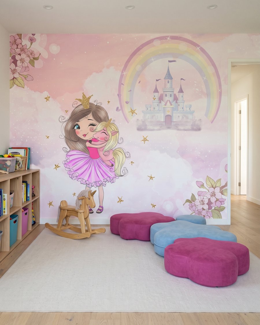 Prinzessin am Regenbogenschloss in einem Interieur