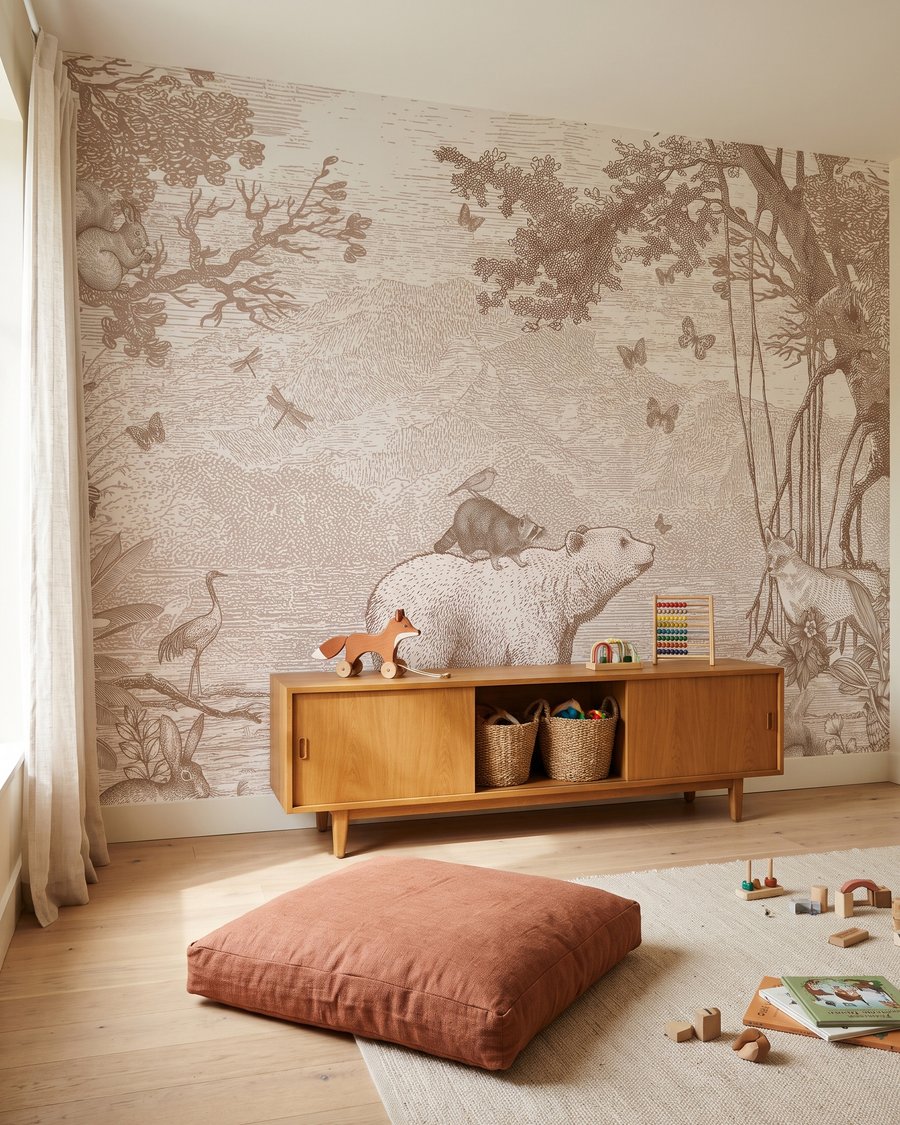 Bär am Waldbach in einem Interieur