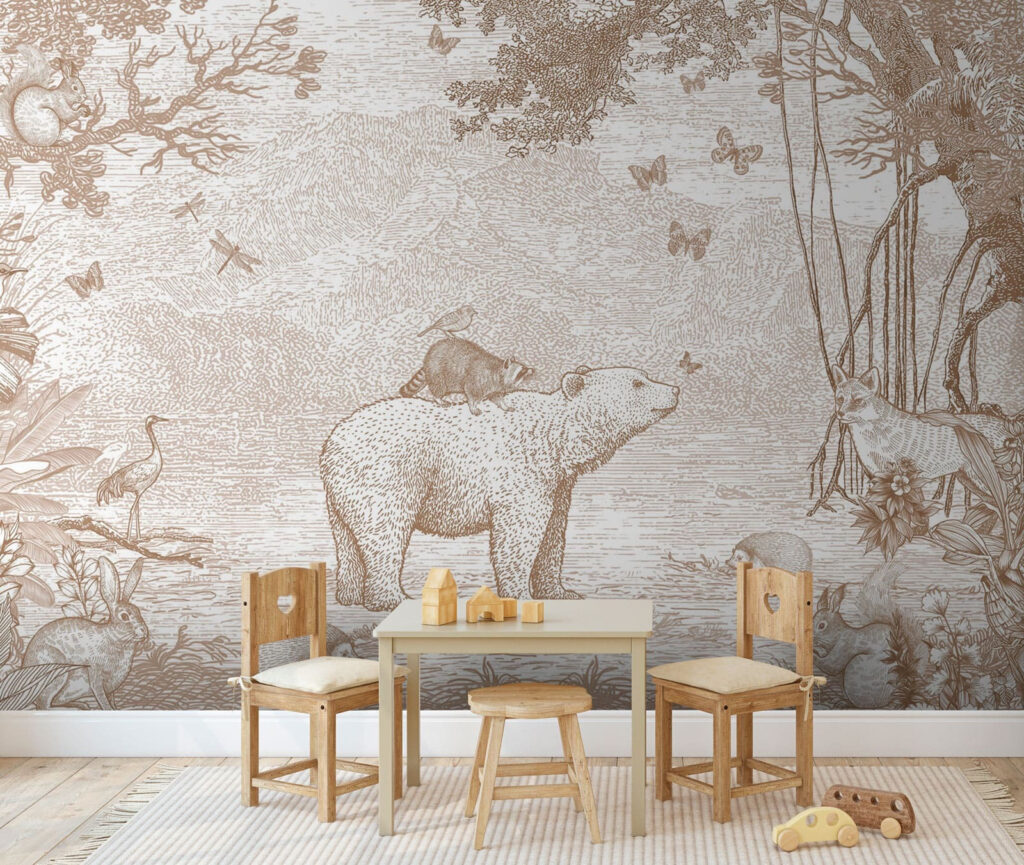 Bär am Waldbach in einem Interieur