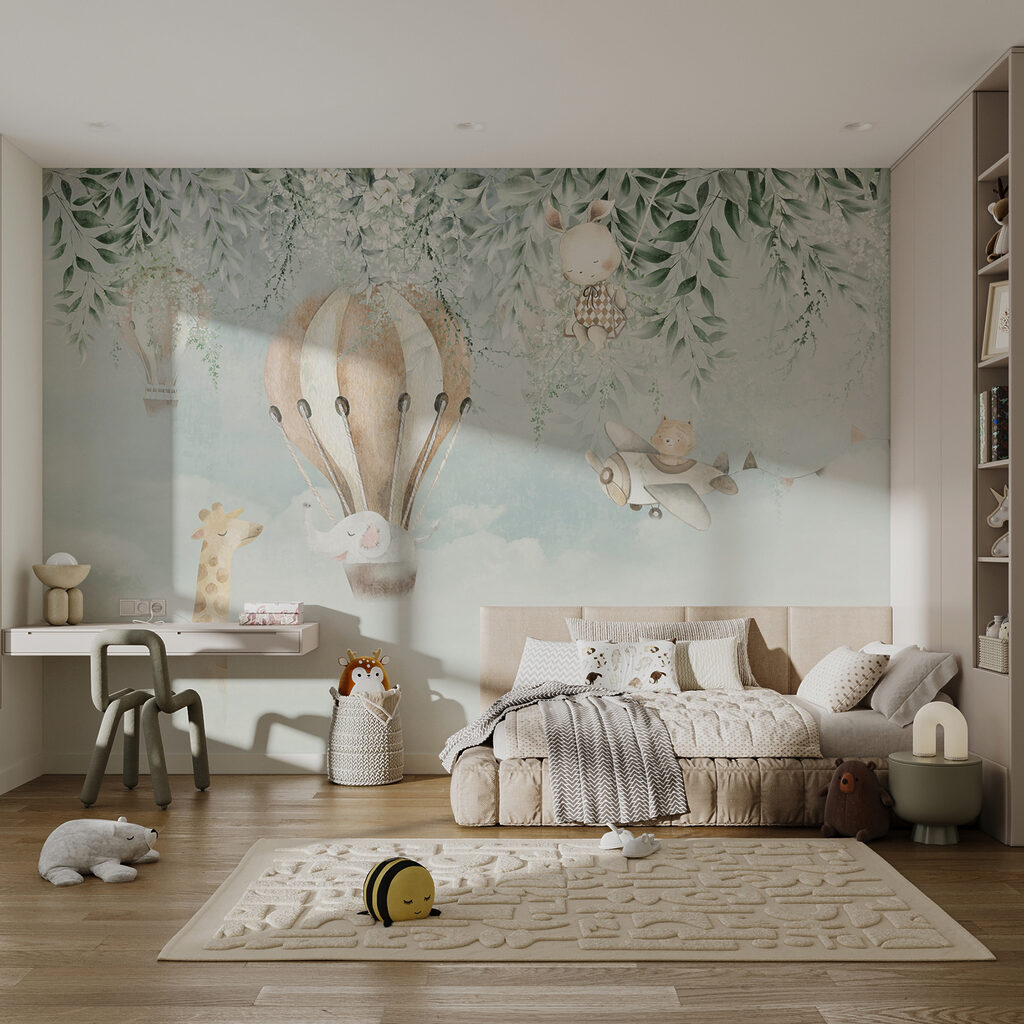 Tierballons unter Blättern in einem Interieur