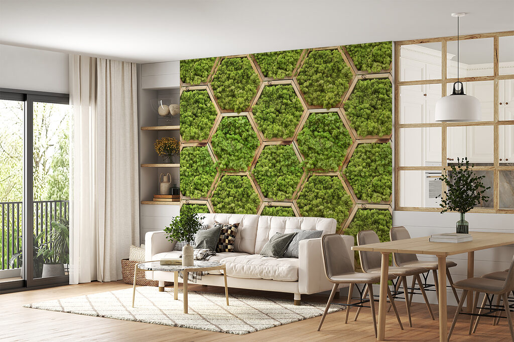 Moos in Holzsechsecken — Interieur 4