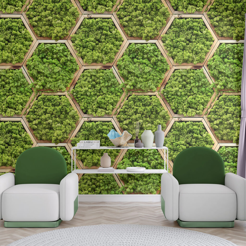 Moos in Holzsechsecken — Interieur 5