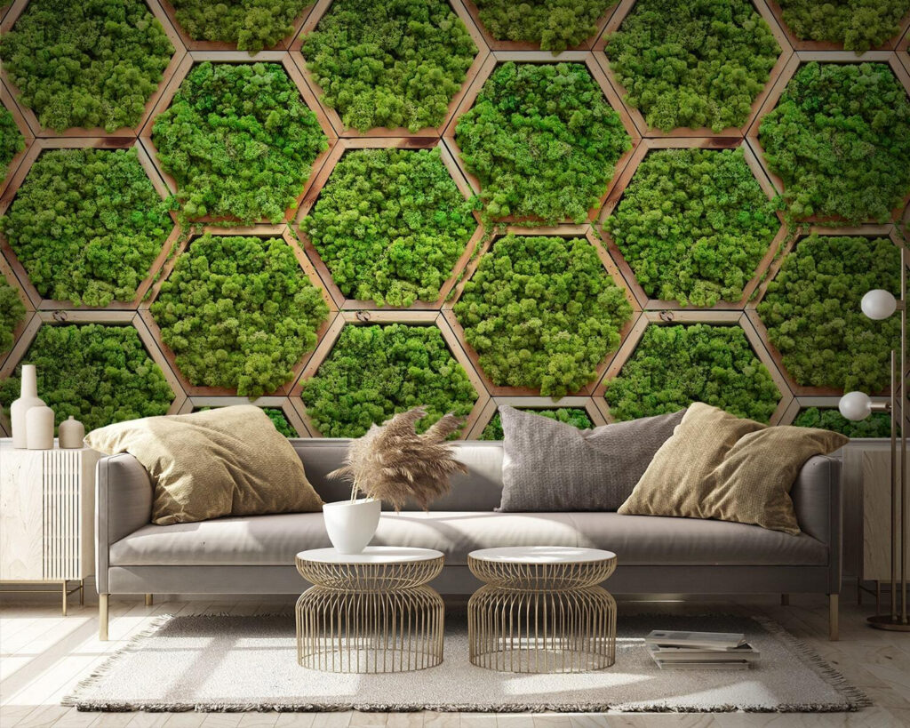 Moos in Holzsechsecken — Interieur 3