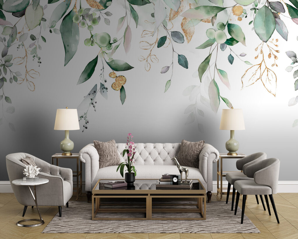 Blätterdach auf Weiß in einem Interieur