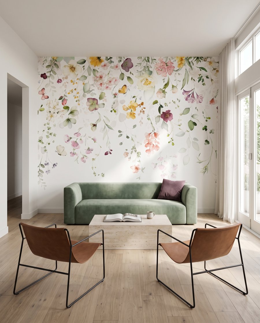 Blumen wie ein Wasserfall in einem Interieur