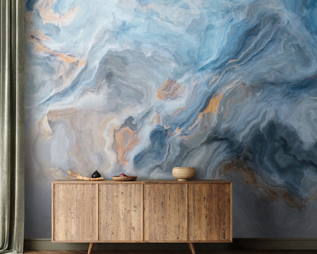 Blau in welliger Marmoroptik in einem Interieur