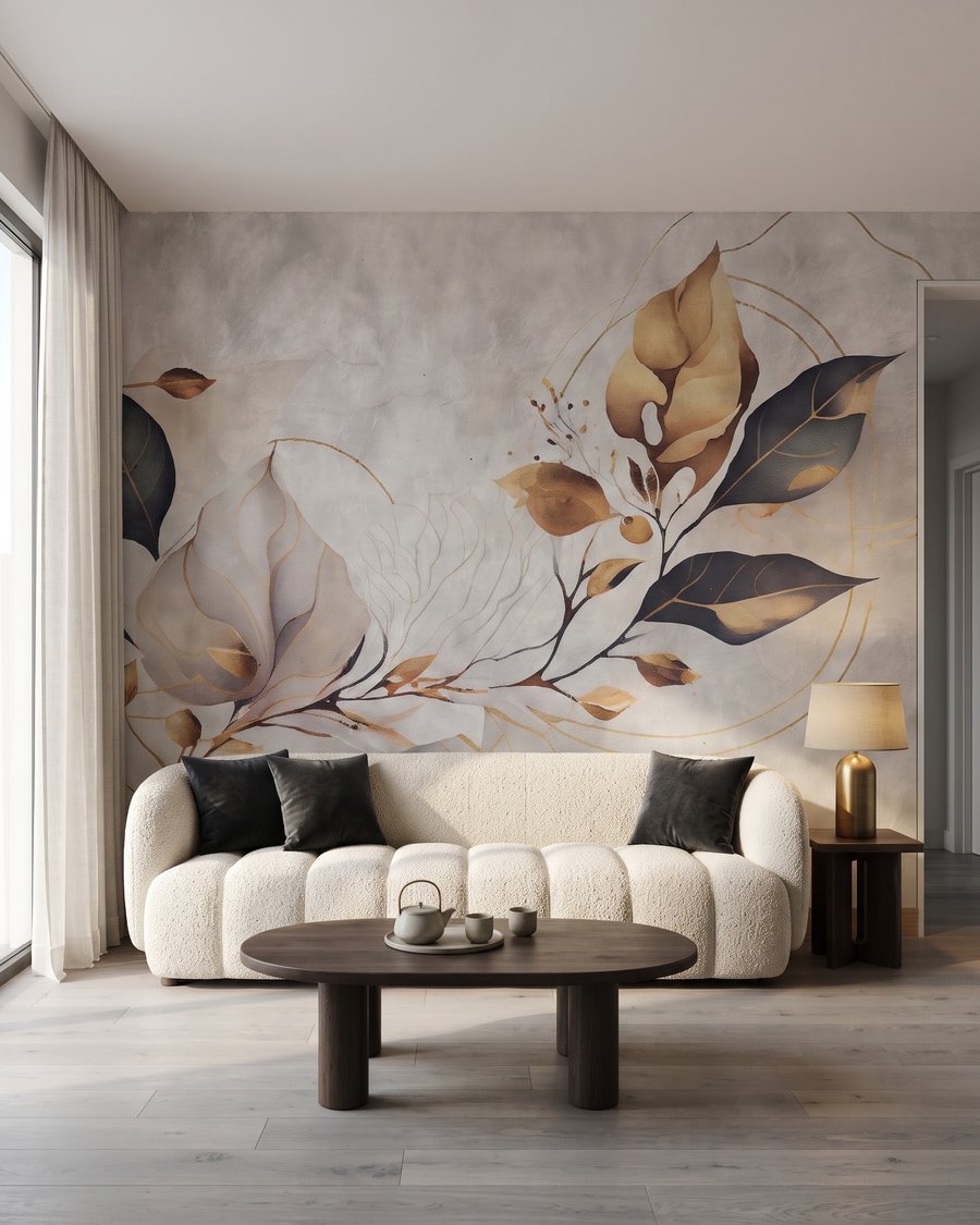 Dunkle Blätter mit Goldrand in einem Interieur