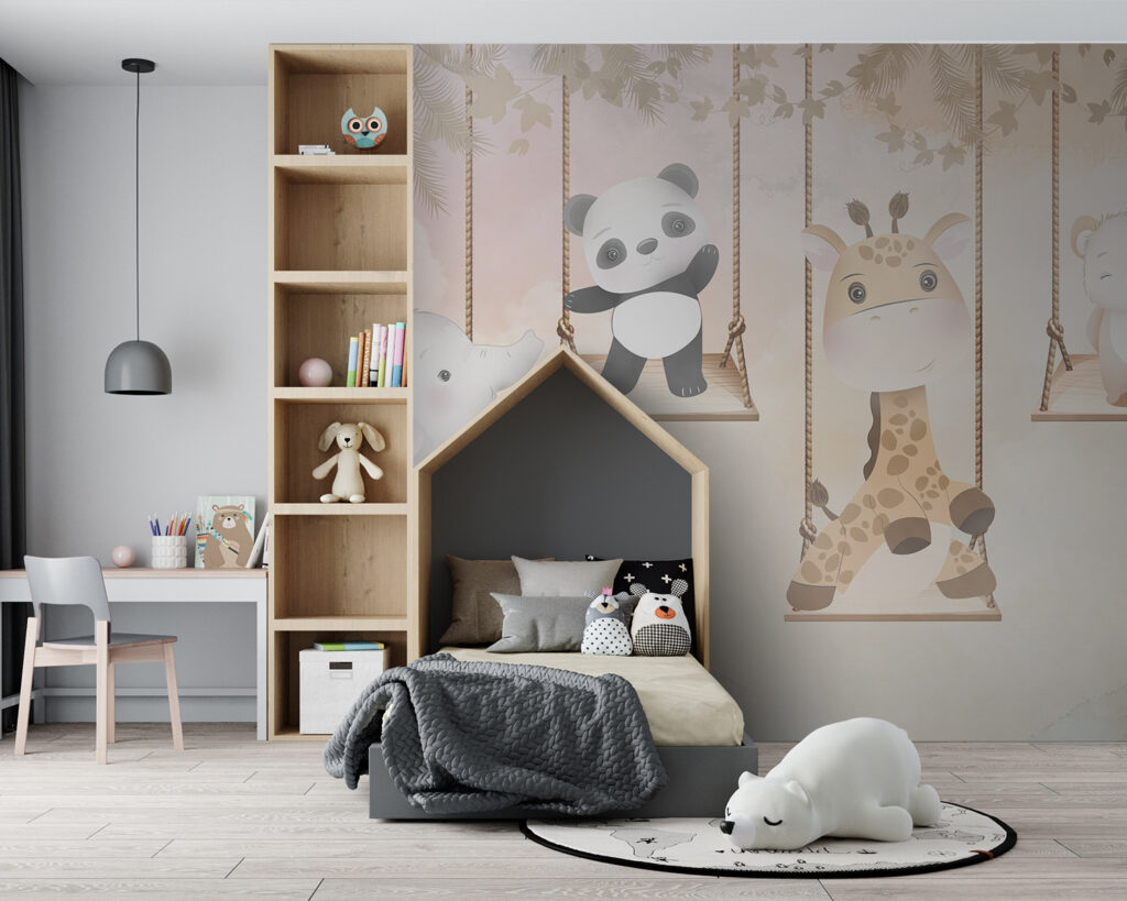 Tierchen auf Schaukeln in einem Interieur