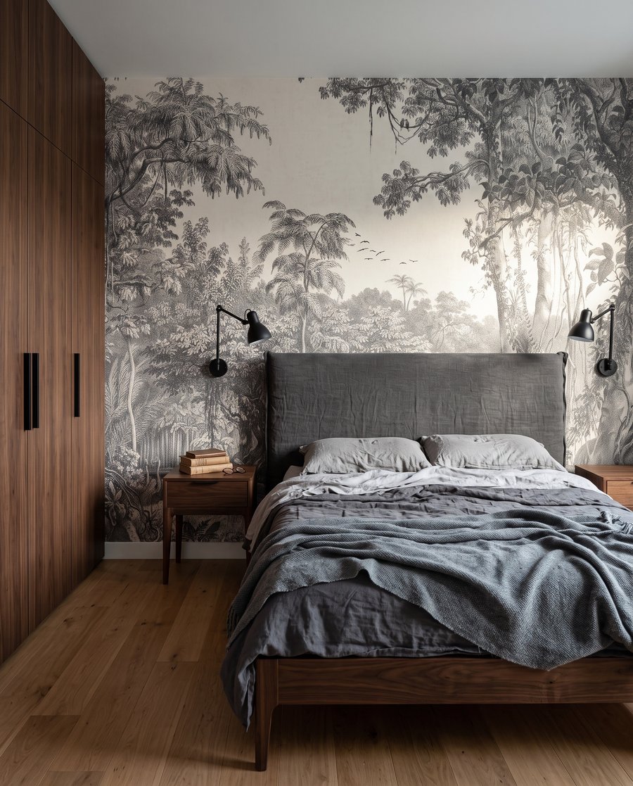 Urwald in feinen Linien in einem Interieur