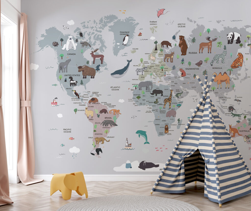Weltkarte mit kleinen Tieren — Interieur 2