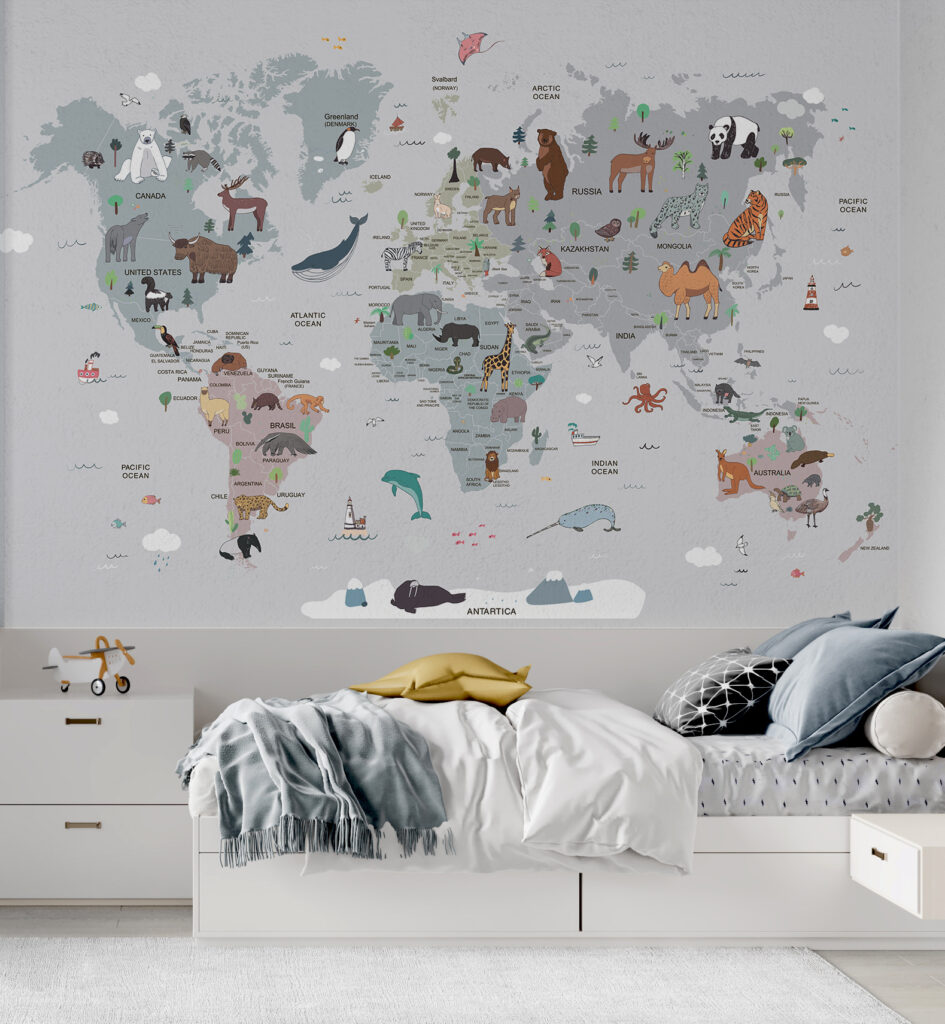 Weltkarte mit kleinen Tieren — Interieur 4