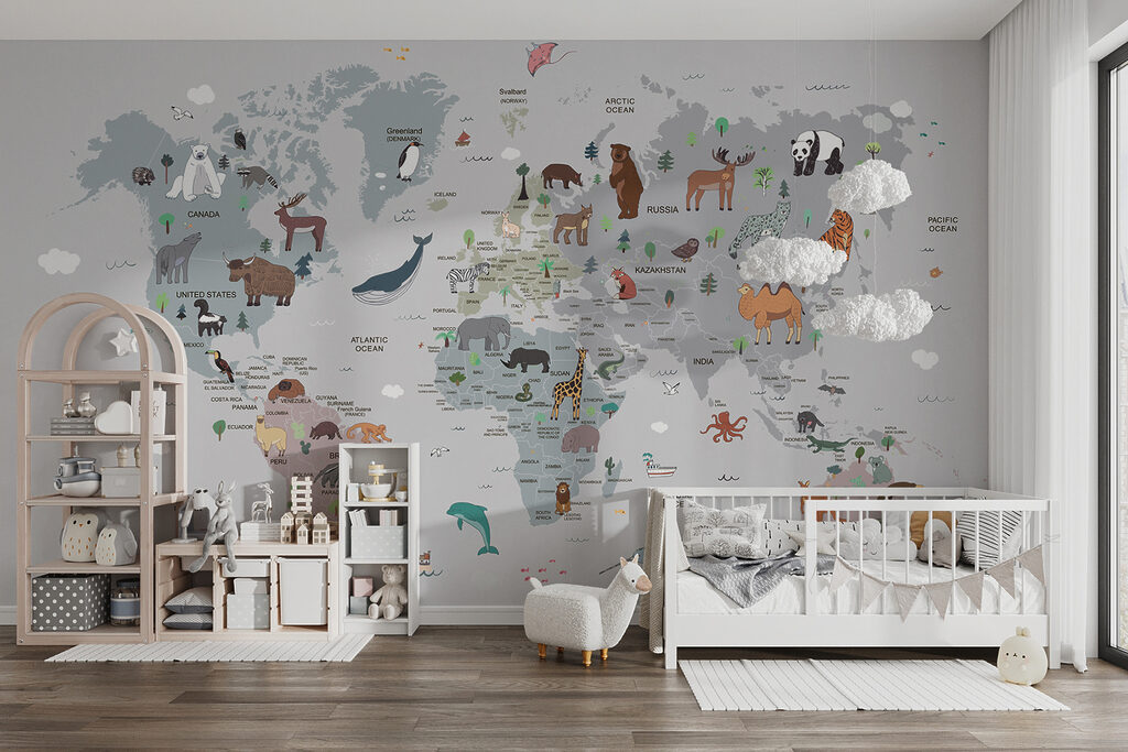 Weltkarte mit kleinen Tieren — Interieur 5