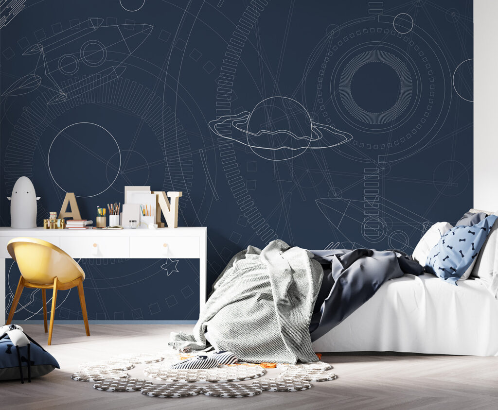 Planeten in feinen Linien in einem Interieur