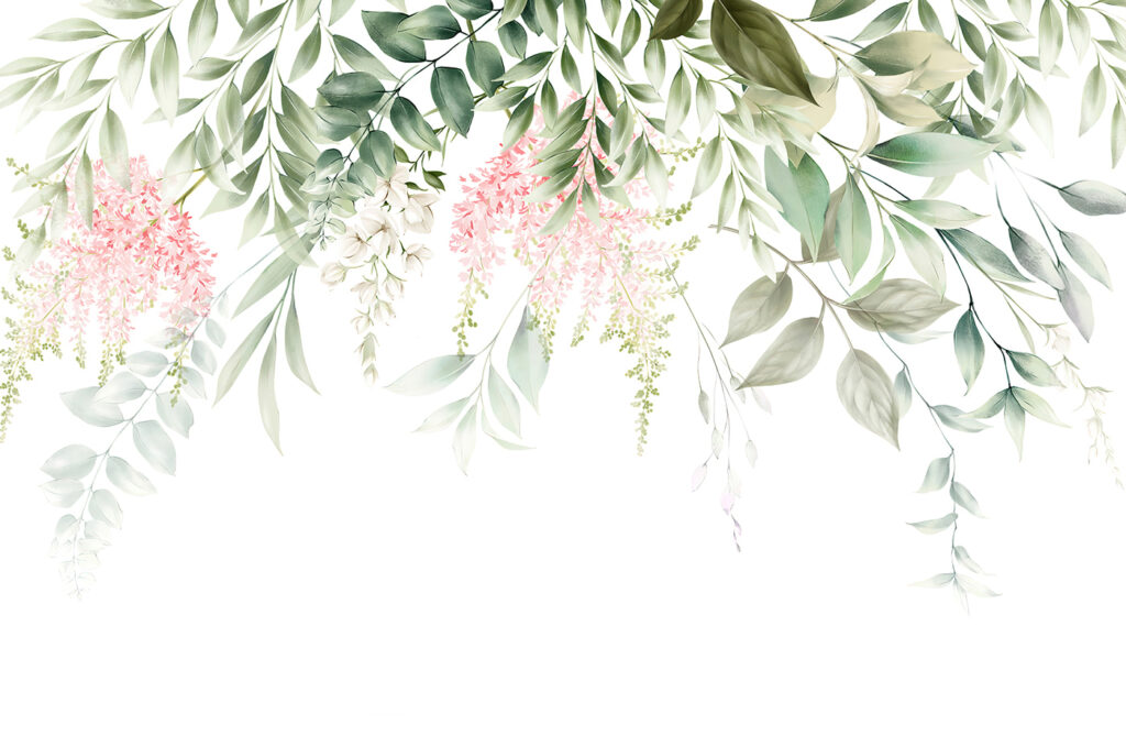 Blüten unter hängendem Laub — ganzes Design