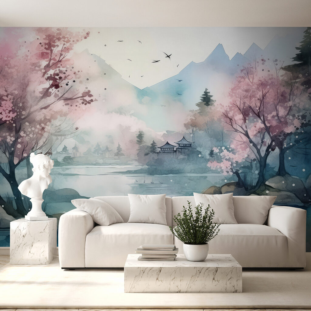 Blüten im Bergwasser in einem Interieur
