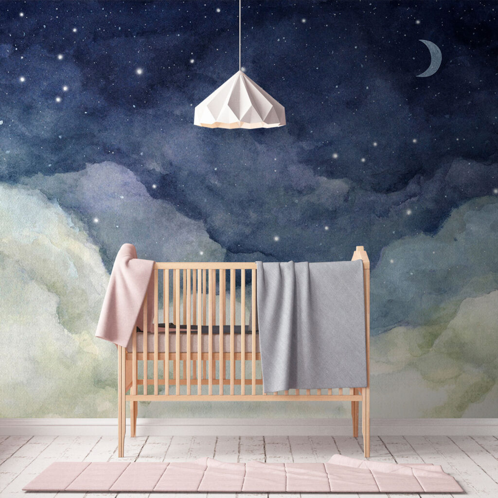 Mond über dem Wolkenbett in einem Interieur