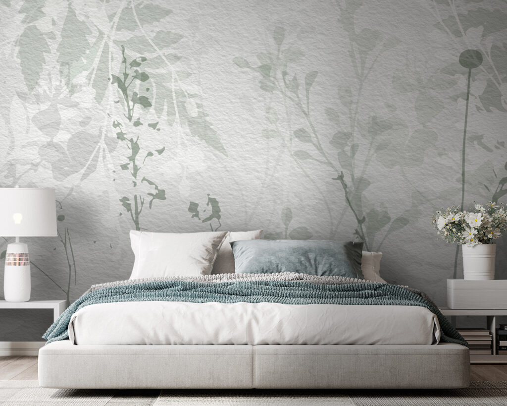 Weiße Wiesenblumen im Linienspiel in einem Interieur