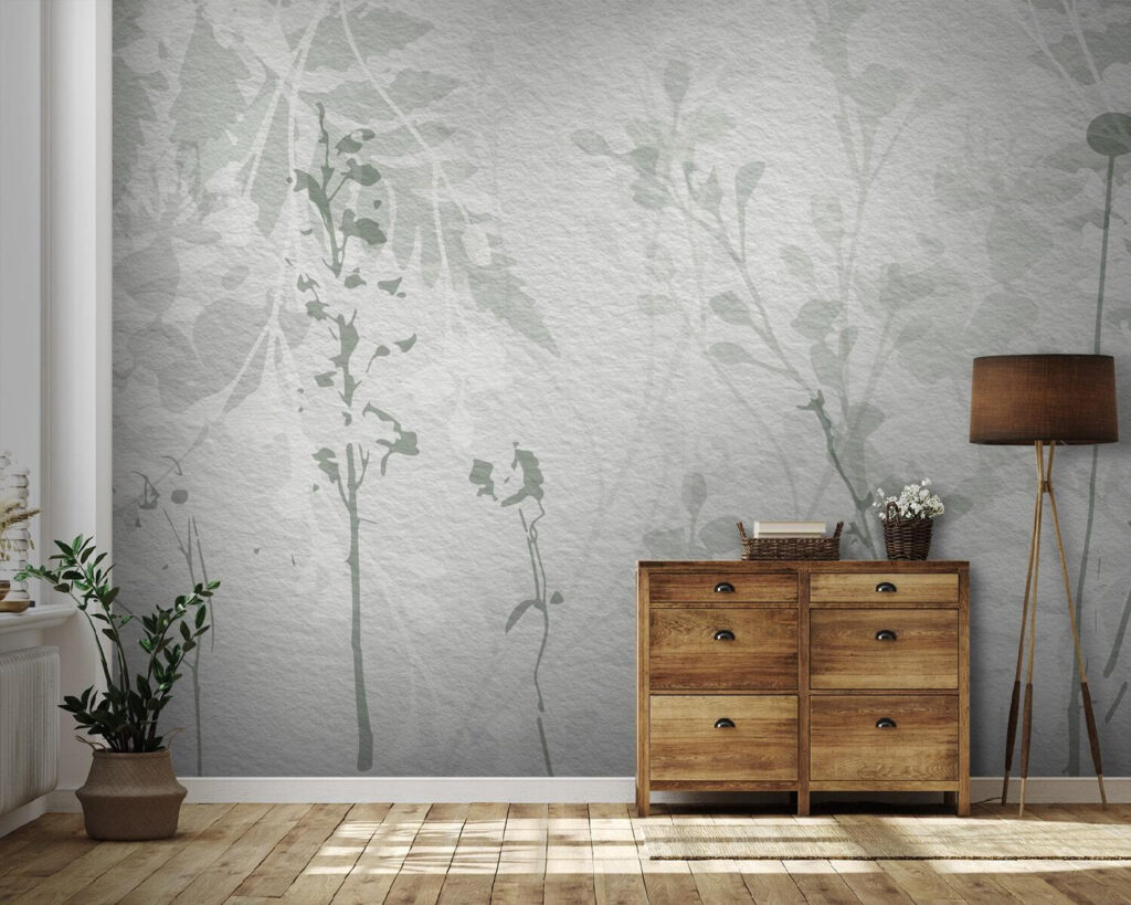 Weiße Wiesenblumen im Linienspiel in einem Interieur