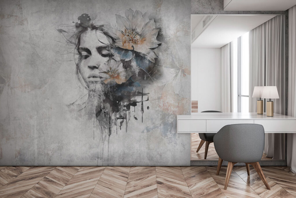 Gesicht in Grautönen in einem Interieur