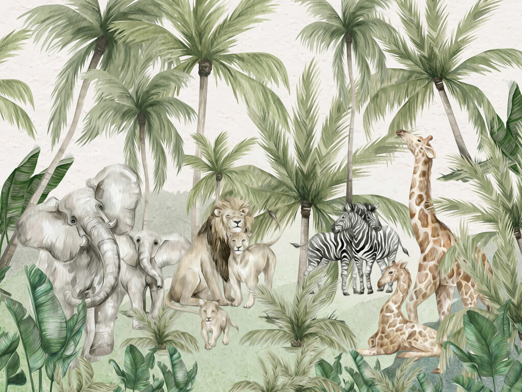 Tiere unter hohen Palmen — ganzes Design
