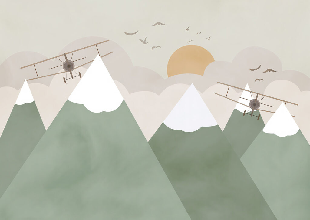 Flugzeuge über grünen Gipfeln — ganzes Design