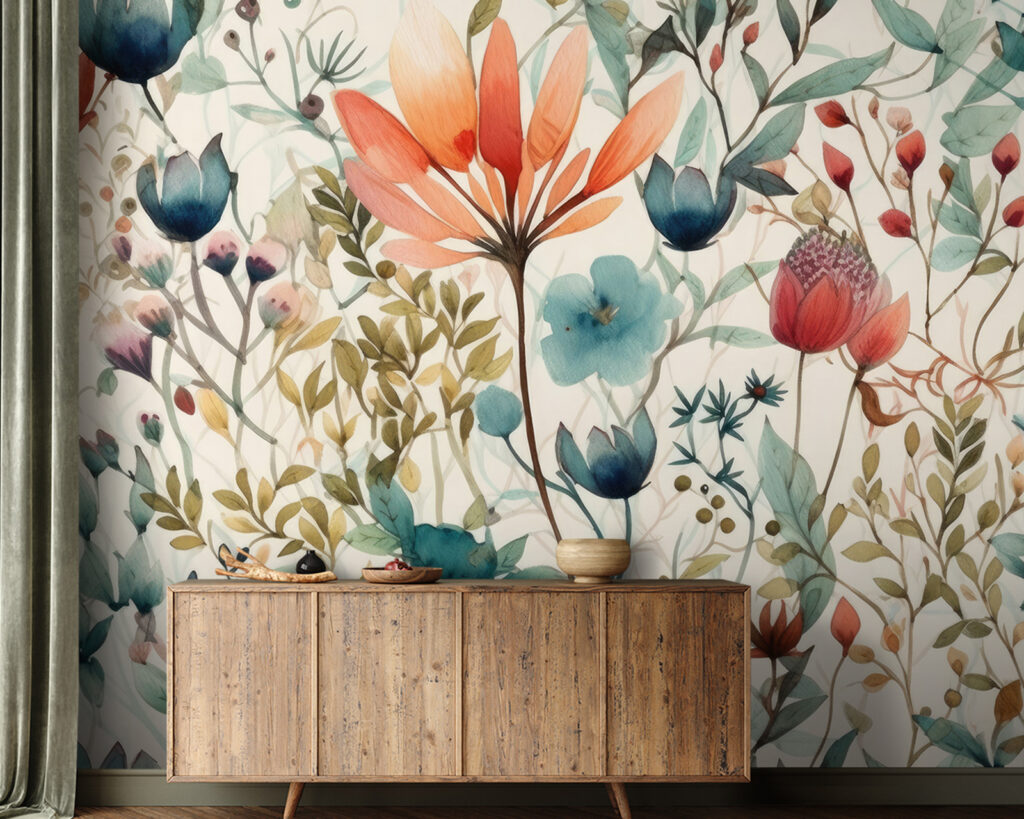 Garten voller Blütenformen in einem Interieur