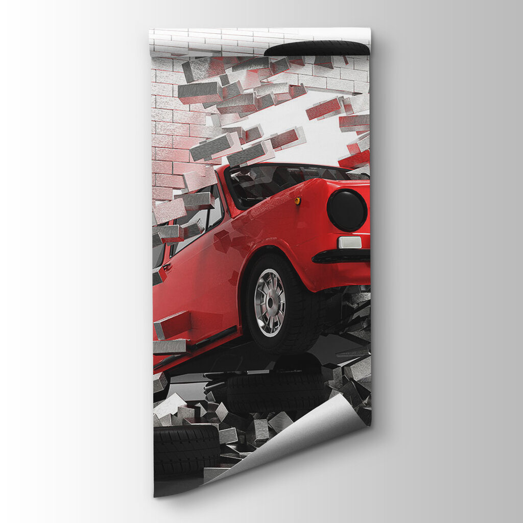 Rotes Auto bricht durch — Produktansicht