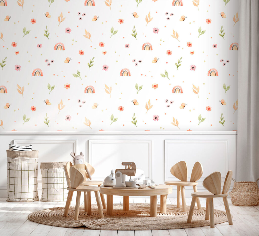 Kleine Regenbögen und Blümchen in einem Interieur