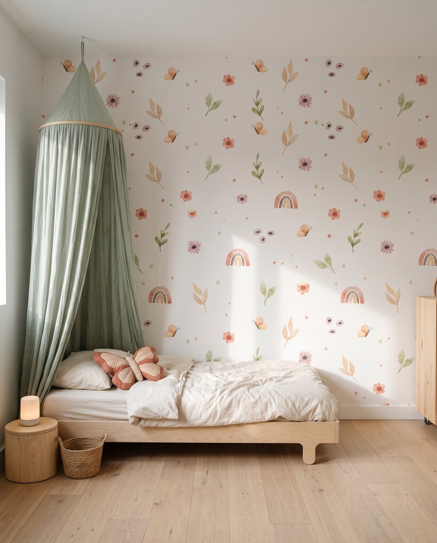 Kleine Regenbögen und Blümchen in einem Interieur