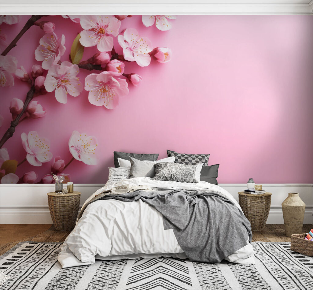 Rosa Blütenrand in einem Interieur