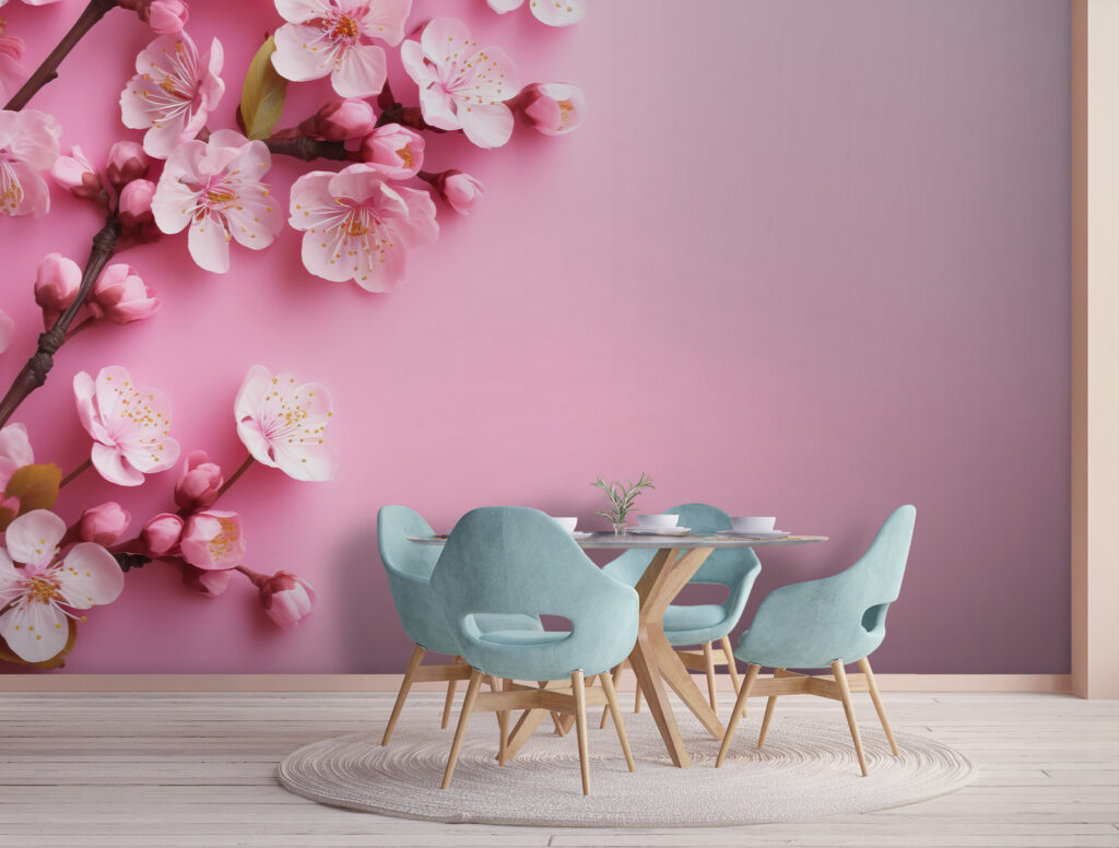 Rosa Blütenrand in einem Interieur