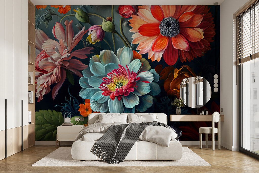 Blüten in Juwelentönen in einem Interieur