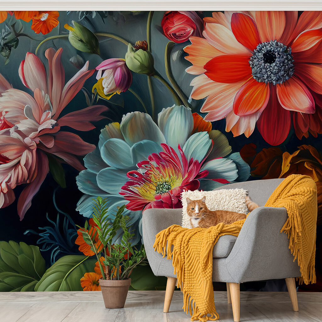 Blüten in Juwelentönen in einem Interieur