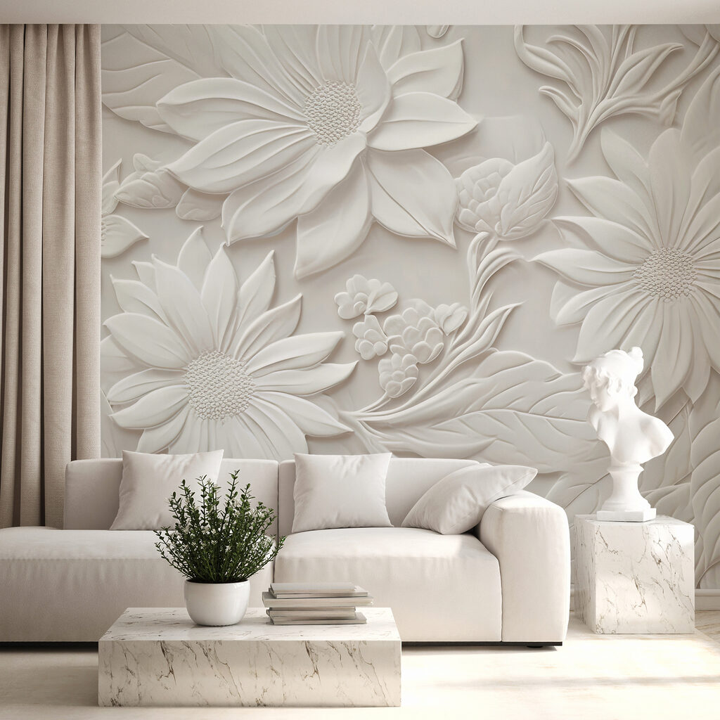 Weiße Blüten wie gemeißelt in einem Interieur