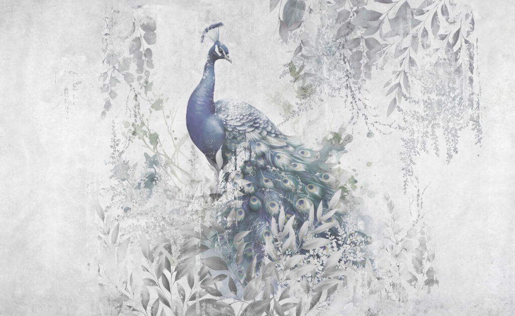 Pfau im grauen Nebel — ganzes Design