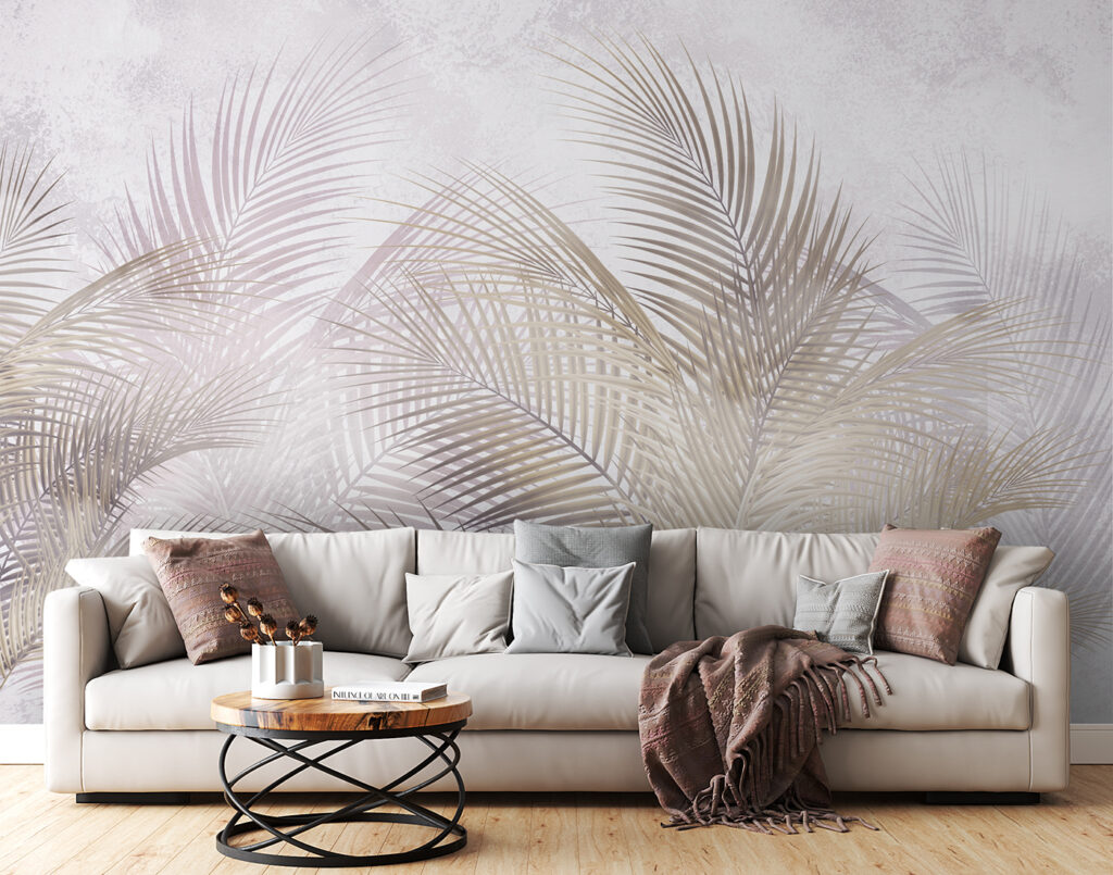 Palmzweige in Perlmutttönen in einem Interieur