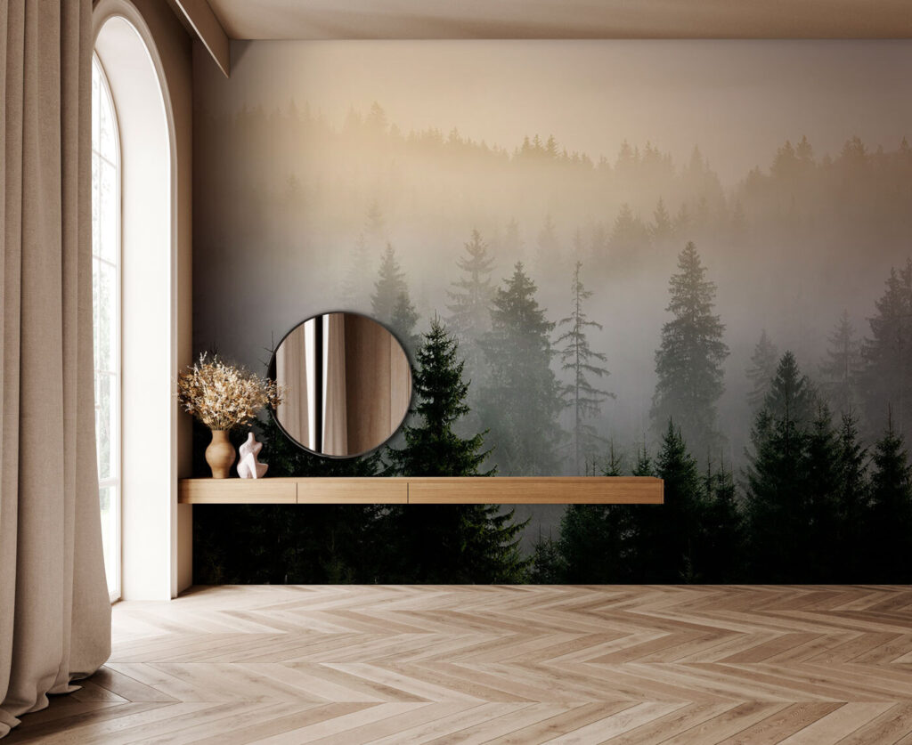 Wald im Morgenlicht in einem Interieur