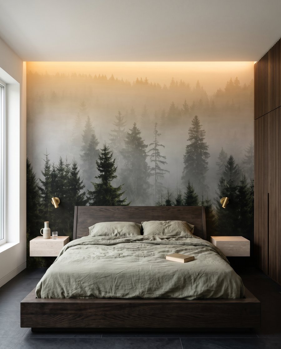 Wald im Morgenlicht in einem Interieur