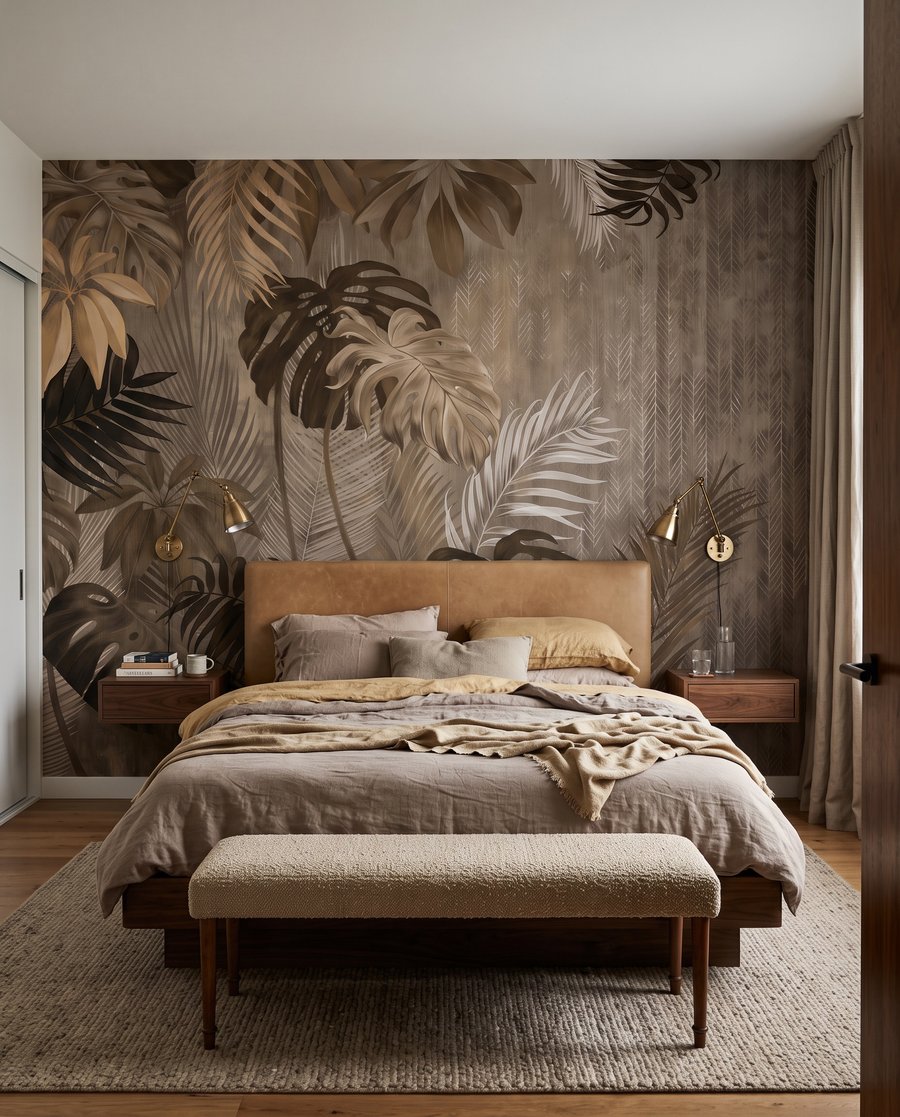 Blätter in braunen Schatten in einem Interieur