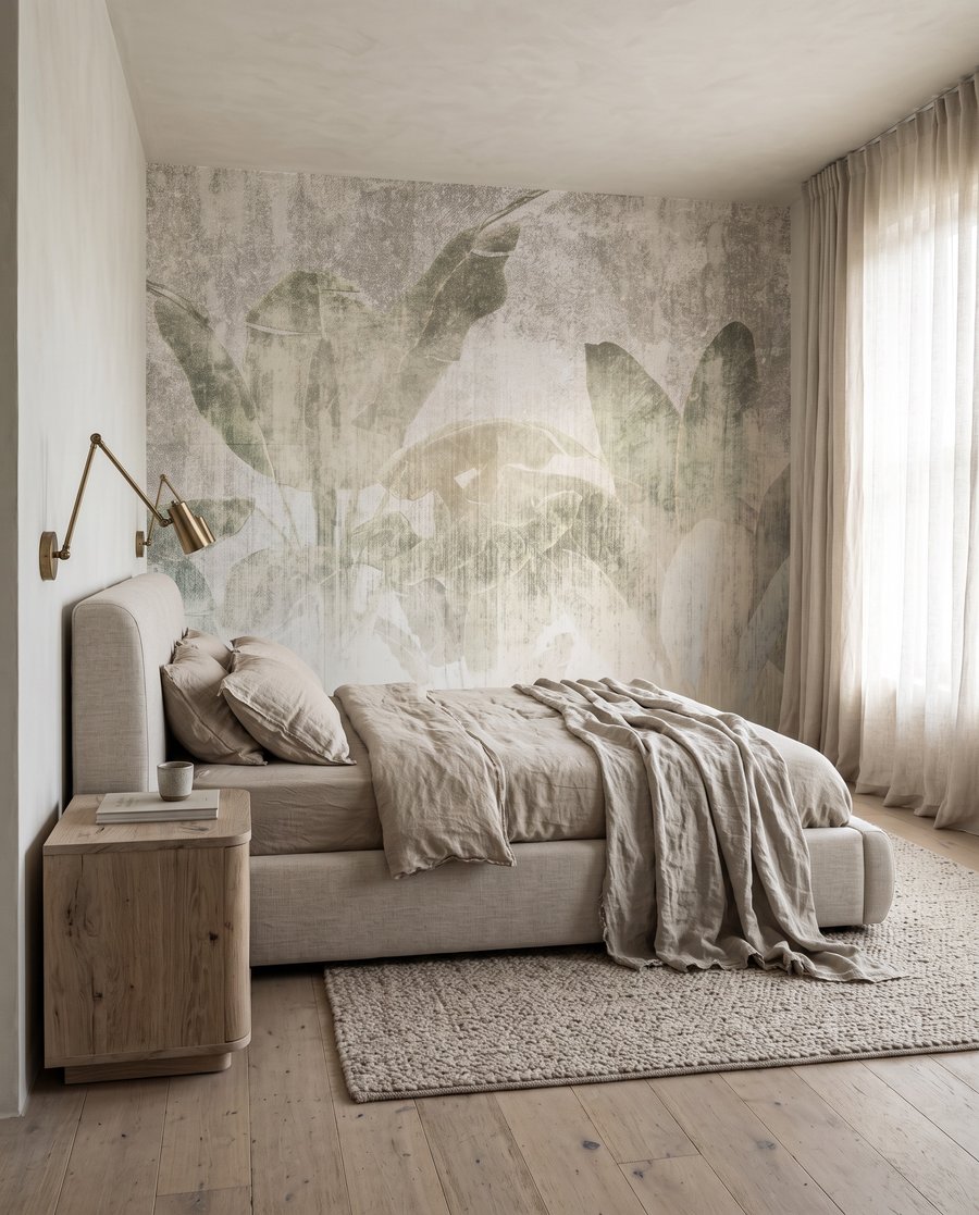 Blätter hinter weißem Nebel in einem Interieur