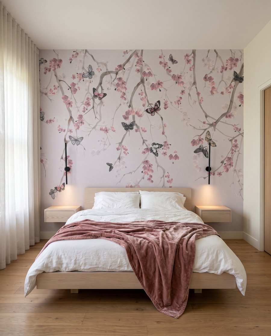 Schmetterlinge unter rosa Blüten — Interieur 2